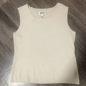 Chico's Design Ecru Ribbed Knit Sleeveless Tank Top, Size 2 (US Large)